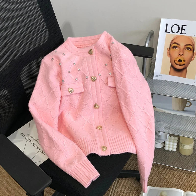 Take Advantage 2024 Spring woman new arrival crew neck long sleeve elegant cardigan beading sweater coat