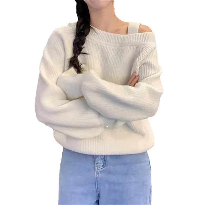 Epic Value Spring new arrival high-quality best-selling square collar long sleeve loose sexy fashion ladies boutique solid color sweater