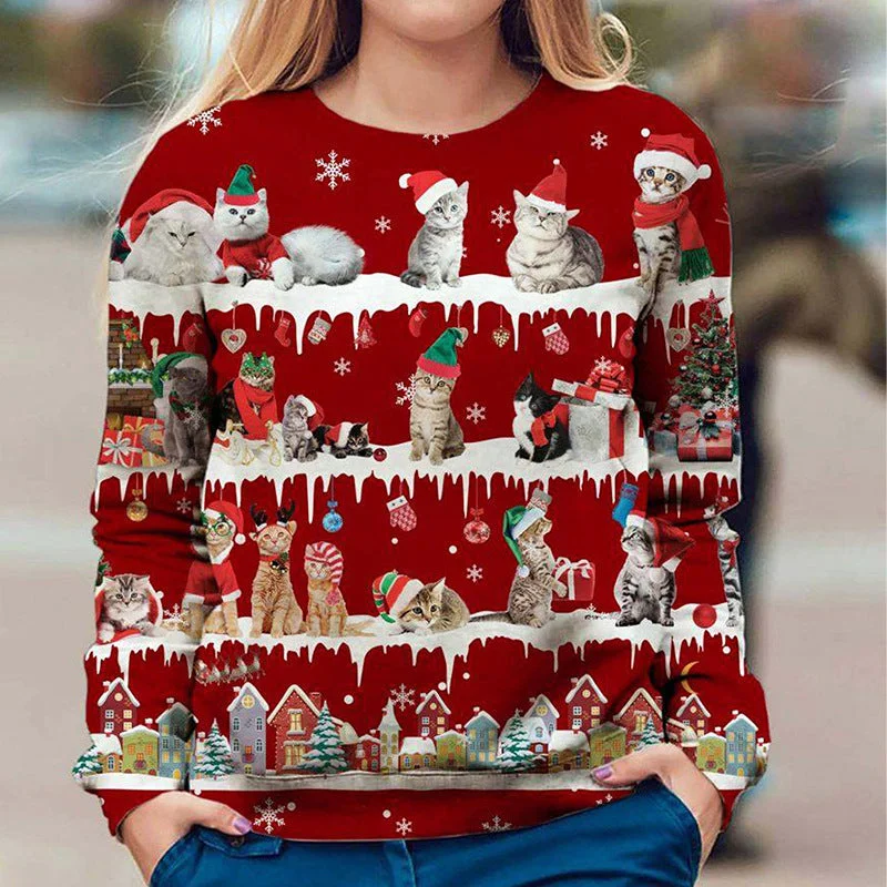 New Deals Casual Long Sleeve Round Neck Printed Christmas T-Shirt Wholesale Womens Tops STN538058