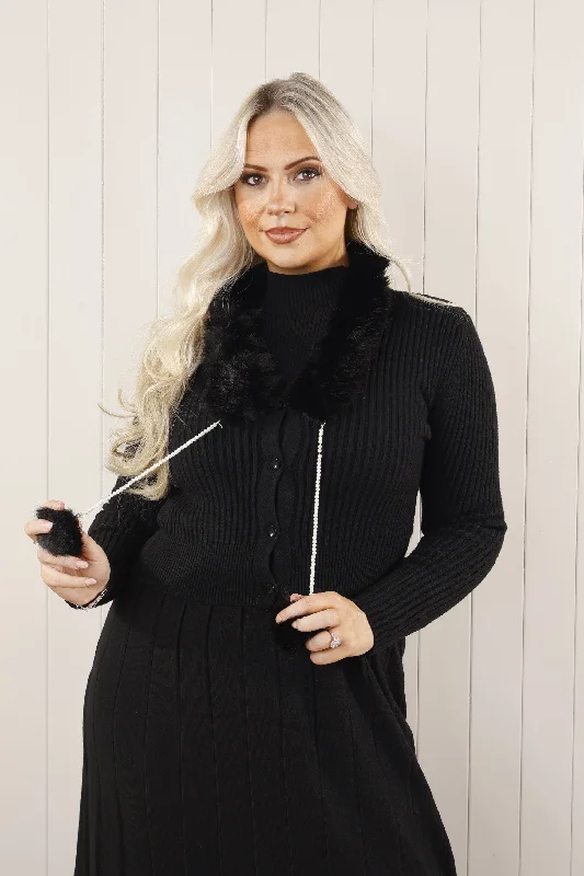 Final Sale Cari Pom Pom knit Cardi  Black