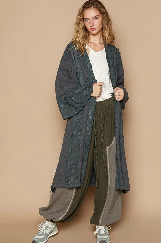 Unmissable Offer POL Flower Lace Trim Open Front Longline Cardigan