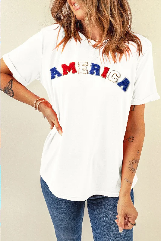 Huge Discounts AMERICA Round Neck Short Sleeve T-Shirt
