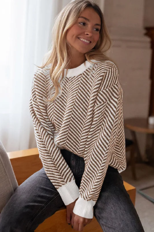 Special Price Striped Round Neck Long Sleeve Sweater