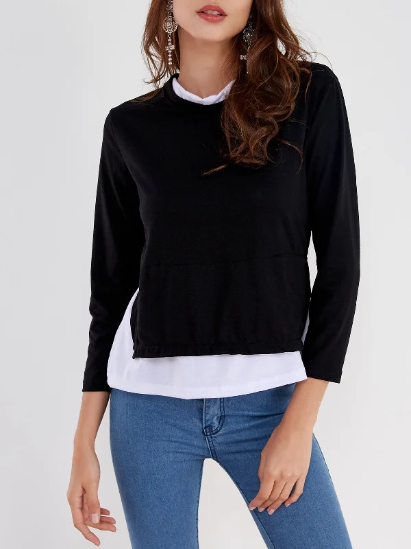 Exclusive Offer Custom Round Neck Long Sleeve Slit Hem T-Shirts