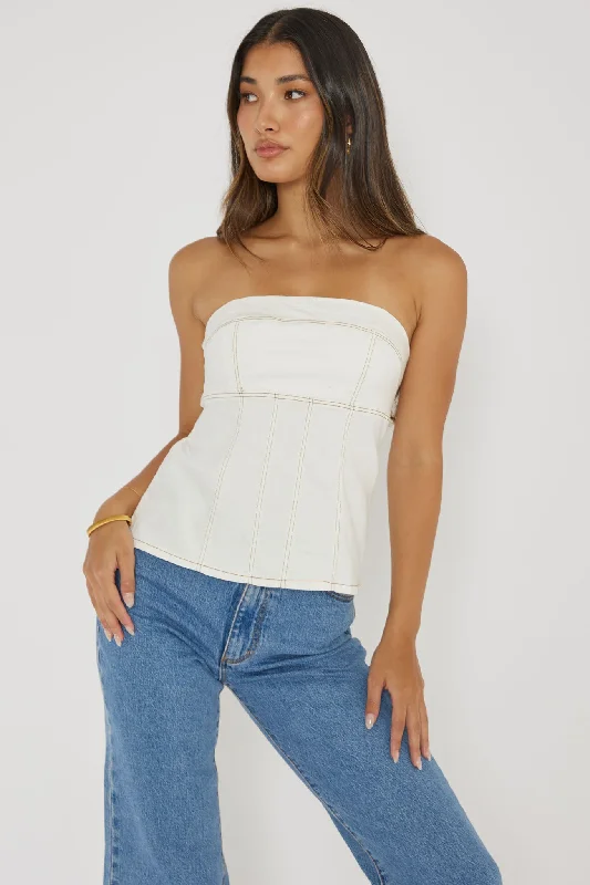 Bargain Bin Cathlin Contrast Stitching Strapless Top White