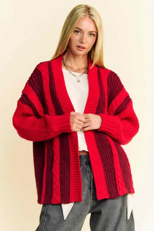 Unwind with Weekend Discounts Davi & Dani Cable-Knit Color Block Open Front Cardigan Unwind with Weekend Discounts Davi & Dani Cable-Knit Color Block Open Front Cardigan