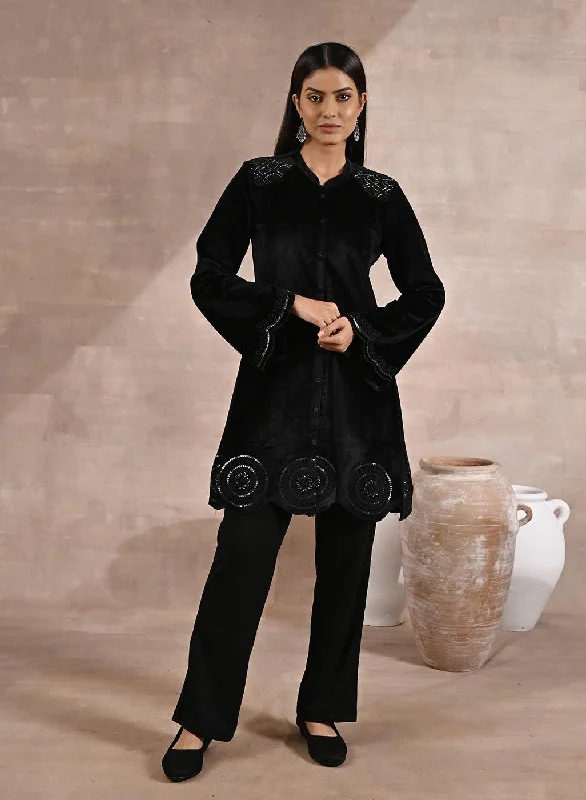 Bonus Offer Black Velvet Tunic with Cut Work & Hand Embroidery