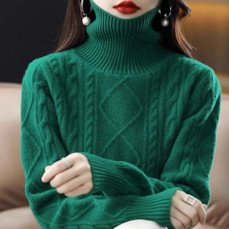 Deep Discounts 2024 Spring new arrival Ladies turtleneck long sleeve comfortable cable knit women sweater pullover