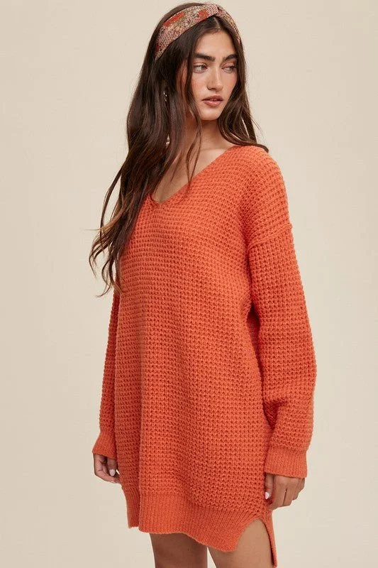 Weekend Savings Extravaganza Slouchy V-neck Ribbed Knit Sweater