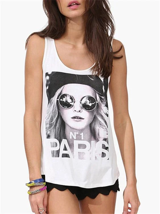 Steals and Deals Custom Round Neck Letter Sleeveless White Tank Top