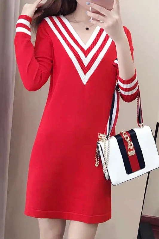 Time-Sensitive V Neck Knit Mini Dress
