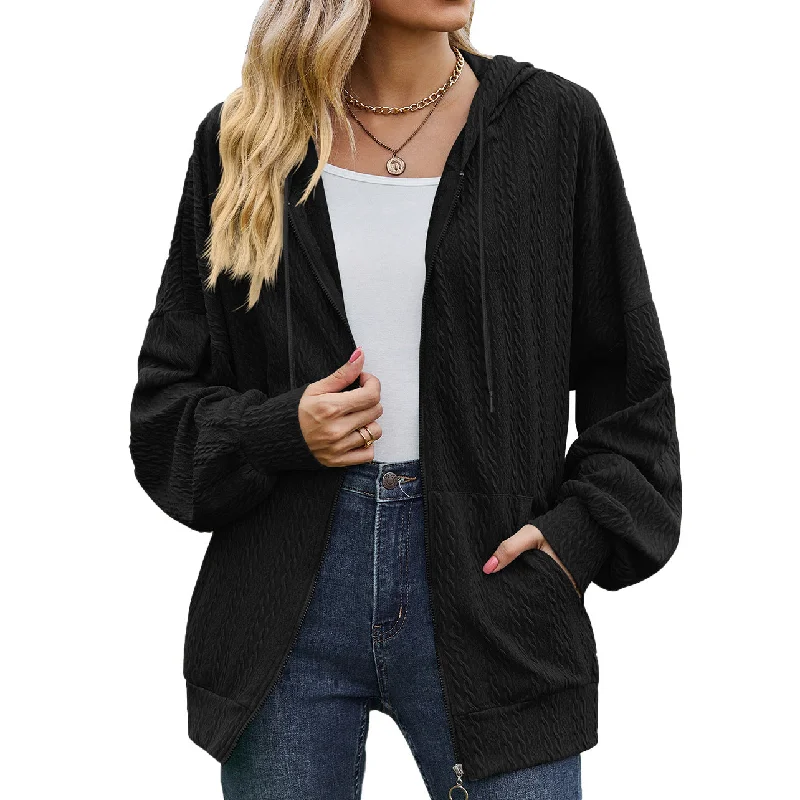 Don't Miss Out Zipper Solid Color Loose Sweatshirt Cardigan Wholesale Womens Clothing N3823112800054