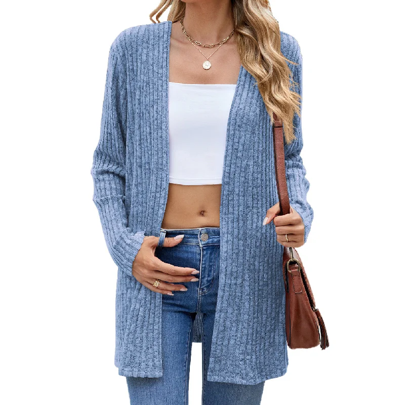 Steal Deal Long-Sleeved Loose-Fitting Brushed Bottom Knit Cardigan Wholesale Womens Clothing N3824091200020