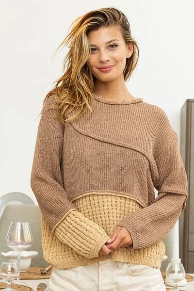 Super Bargain Texture Contrast Sweater