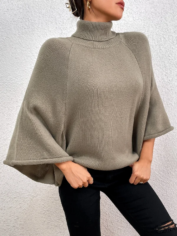 Fantastic Deals Casual Plain Three Quarter Length Sleeve High Neck Regular Women Sweater