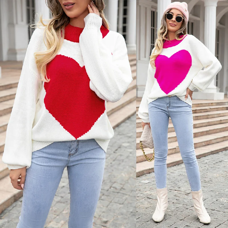 Weekend Deals That Sparkle Big Heart Valentine's Day Peach Heart Sweater Crew Neck Knit Pullover Sweater Wholesale Womens Clothing N3824080900034 Weekend Deals That Sparkle Big Heart Valentine's Day Peach Heart Sweater Crew Neck Knit Pullover Sweater Wholesale Womens Clothing N3824080900034