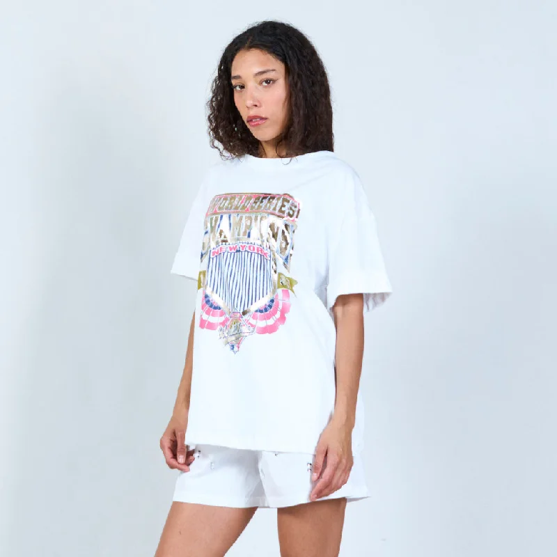 Early Bird Discount Basic white vintage championship graphic t-shirt wholesale