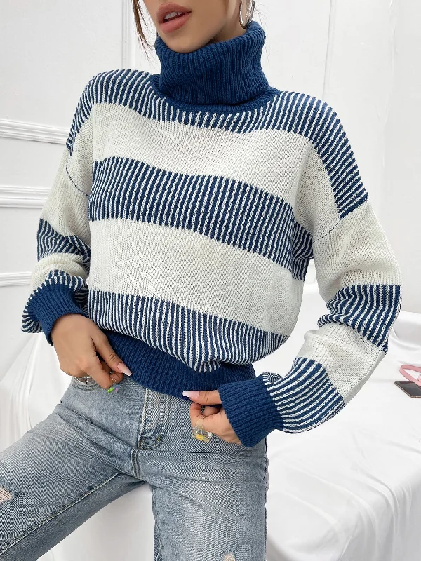 Quick Sale Casual Colorblock Long Sleeve High Neck Regular Women Sweater