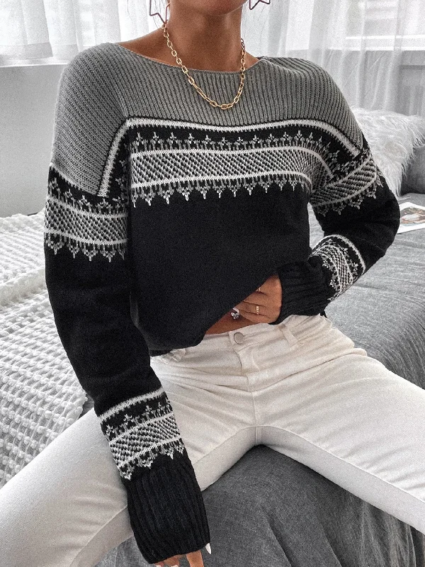 Deal Alert Casual Geometric Long Sleeve Round Neck Regular Women Sweater