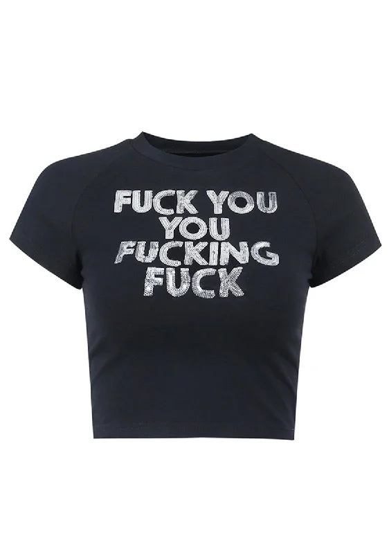 Weekend Deal FUUFF Round Neck Glitter Short Sleeve T-Shirt
