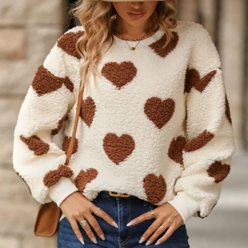 Online Specials Valentine's Day Love Print Round Neck Plush Pullover Sweatshirt Wholesale Womens Clothing N3823111600017