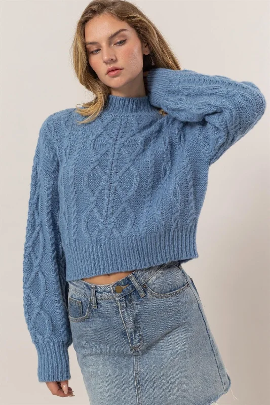 Discount Mania Cable-Knit Mock Neck Sweater