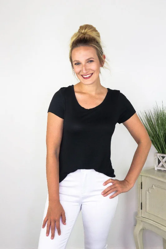Price Reduction Black Scoop Neck Short Sleeve Top