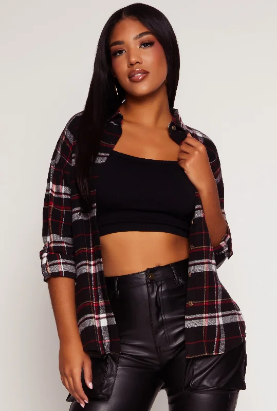 Fantastic Deals Plaid Flannel Tabbed Sleeve Shirt