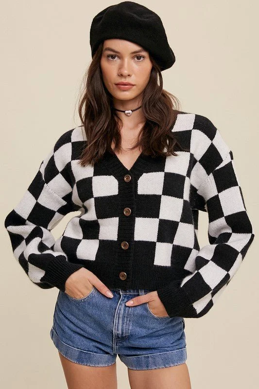 Overstock Sale Bold Gingham Cropped Cardigan
