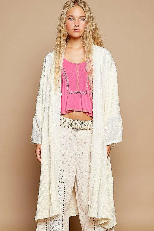 Unbeatable Prices POL Flower Lace Trim Open Front Longline Cardigan