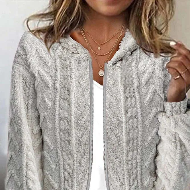 Your Weekend, Your Savings Casual Hooded Jacquard Long Sleeve Plush Jacket Wholesale Womens Clothing