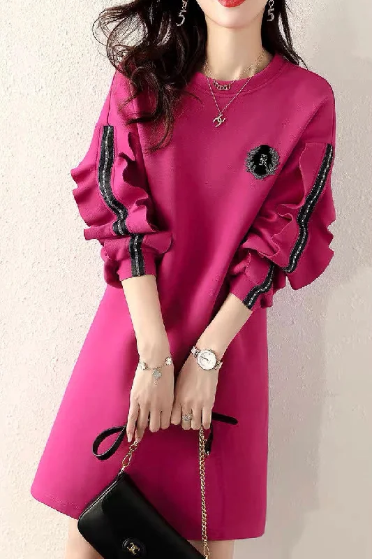 Stock Up Rose Sweatshirt Dress W/ Ruffle