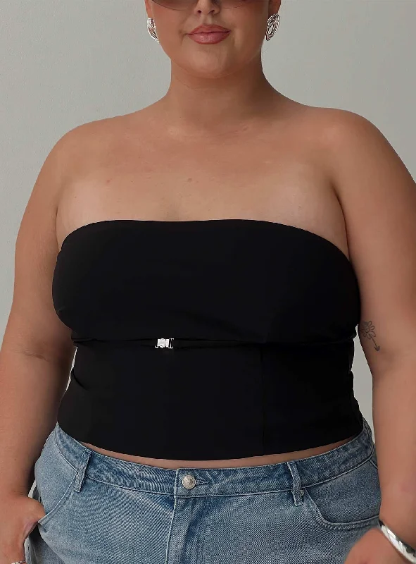Savings Spectacular Flounce Strapless Top Black Curve