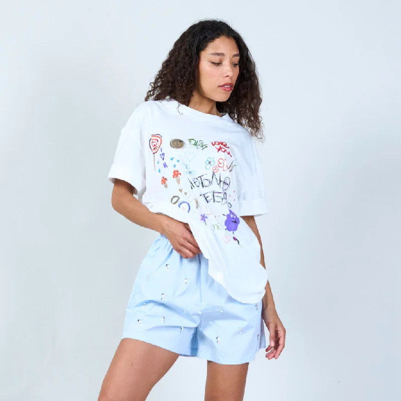 Sneak Peek Sale Basic white t-shirt with graffiti details wholesale