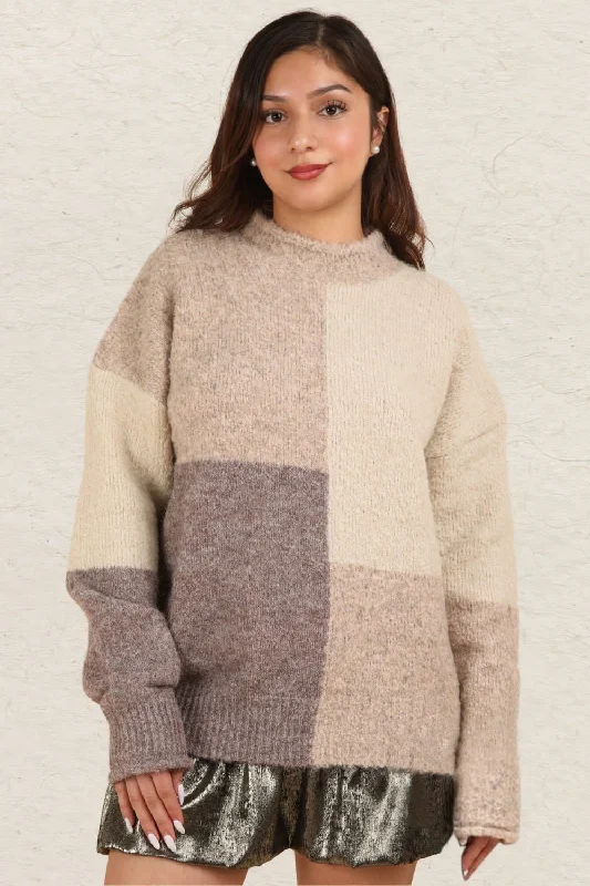 Buy Today Color Block Mock Neck Sweater - Cream