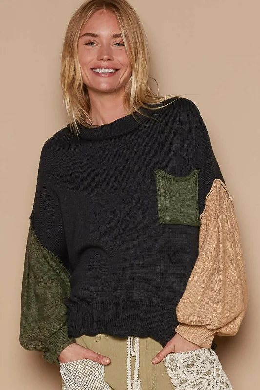 Weekend Deals to Make You Smile POL Color Block Roll Hem Hacci Sweater