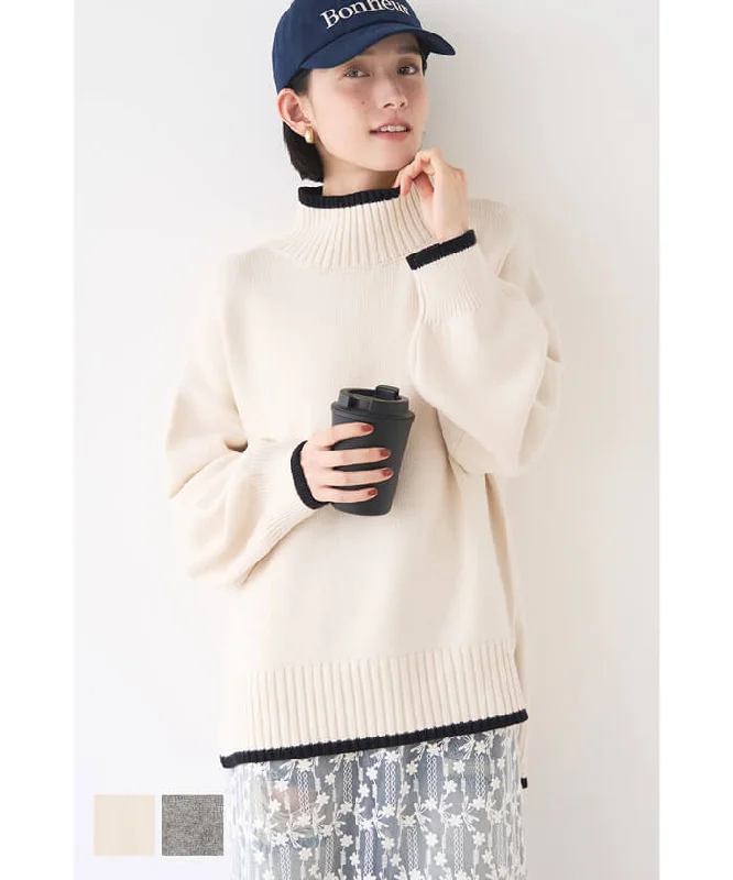 Closeout Deal 配色ハイネックニットトップス レディース メール便不可