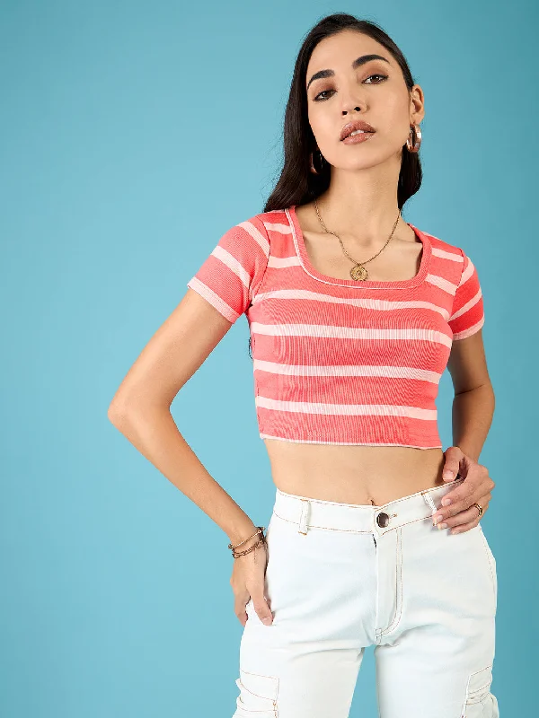 Limited Availability Stretchable Ribbed Half Sleeve Crop Top