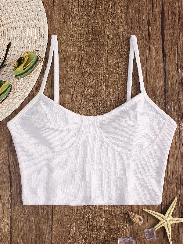 Quick Sale Custom V-Neck Sleeveless White Cropped Camis