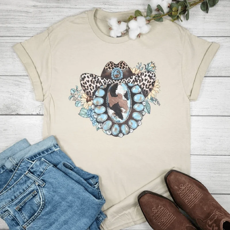 Mega Deal Gemstone With Leopard Cowboy Hat Graphic T-shirt