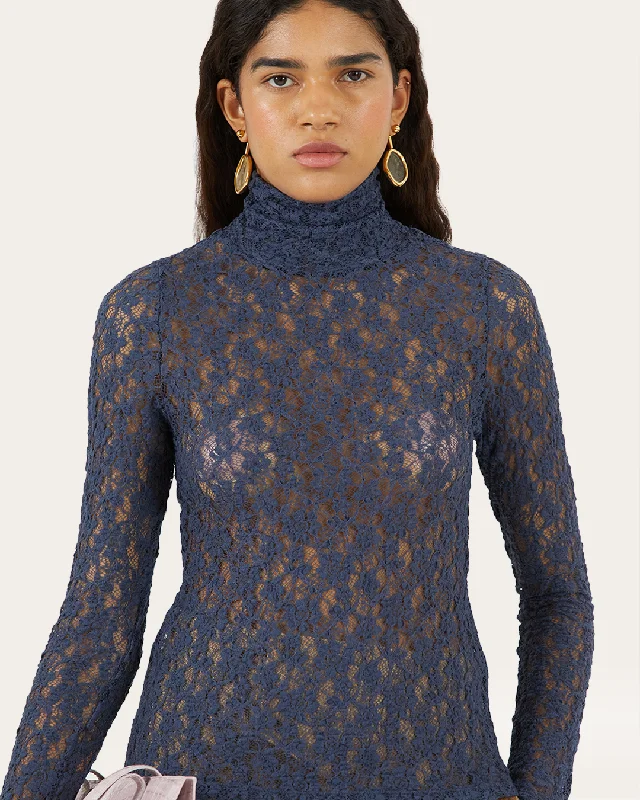 Overstock Sale Bronte Top Cotton Blend Lace Navy