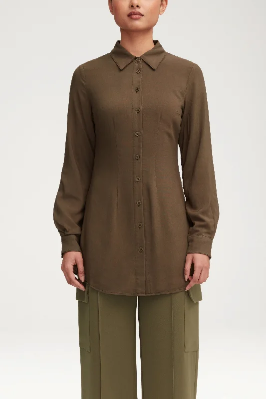 Daily Special Sarah Fitted Button Down Top - Dark Olive