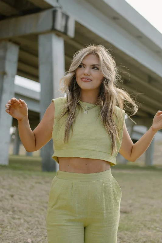 Buy More, Save More Lime Linen Set Crop Top