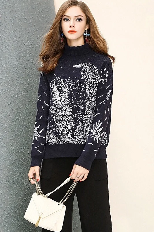 Early Bird Discount Navy Sweater W/ Snowflake Detail