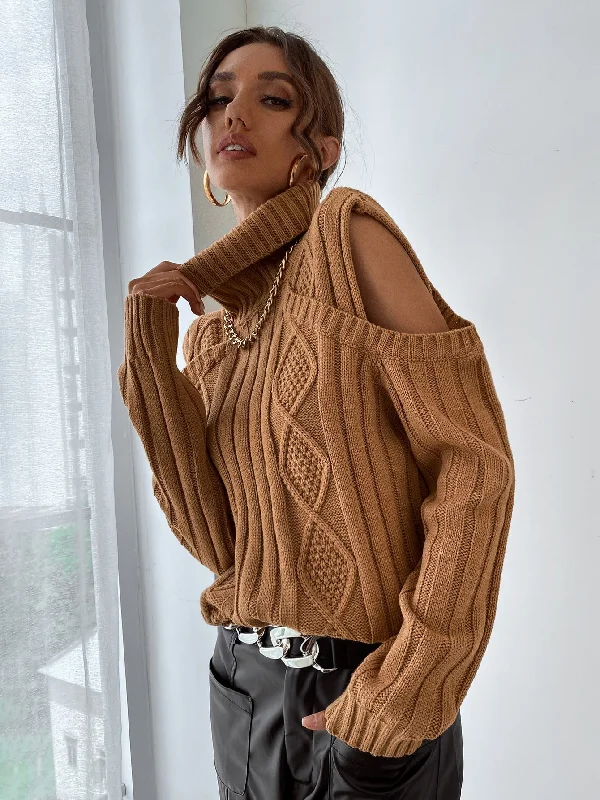 Unmissable Sale Casual Plain Cut Out Long Sleeve High Neck Regular Women Sweater