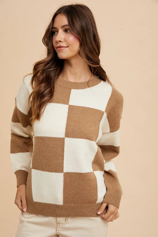 Markdowns Mocha Checkered Sweater