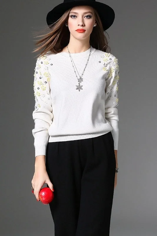 Last Chance White Sweater W/ 3D Flowers