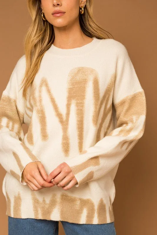 Price Drop Long Sleeve Spray Print Sweater