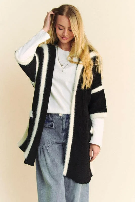 Weekend Deals That Wow Davi & Dani Fuzzy Trim Open Front Loose Fit Cardigan