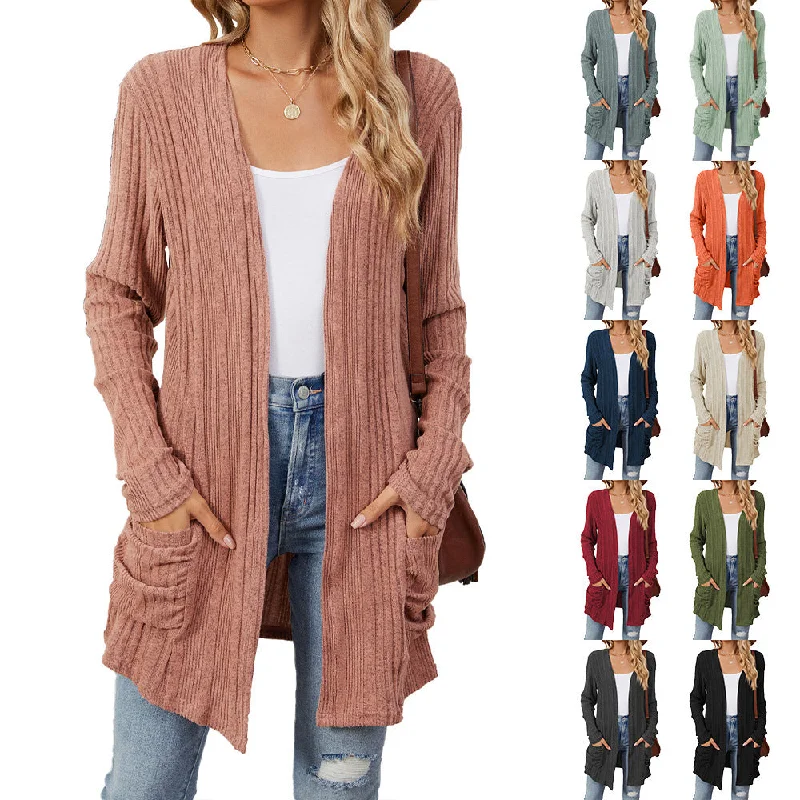 Major Savings Solid Color Striped Brushed Pocket Cardigan Long Sleeve Sweater Wholesale Womens Clothing N3824072900052 Major Savings Solid Color Striped Brushed Pocket Cardigan Long Sleeve Sweater Wholesale Womens Clothing N3824072900052